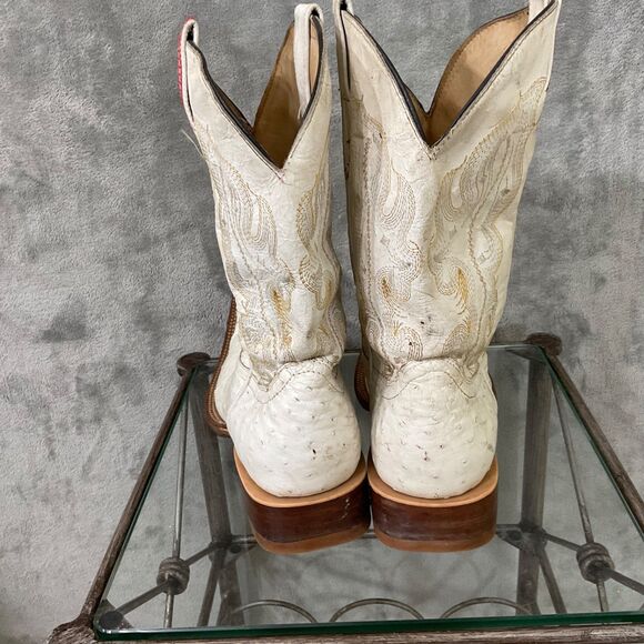 Luro LB Cowboy Boots Pointed J Toe Exotic Ostrich Leather men’s 8.5 White - Picture 6 of 7